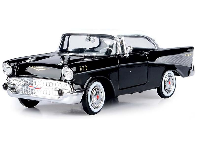1957 Chevrolet Bel Air - Black w/ White Roof (Timeless Legends) Diecast 1:24 Scale Model - Motormax 73228BK