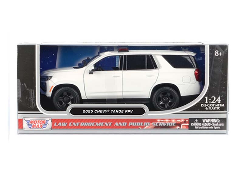 2025 Chevrolet Tahoe Police Pursuit Vehicle – Plain White (Law Enforcement and Public Service) Diecast 1:24 Scale Model - Motormax 76816WH