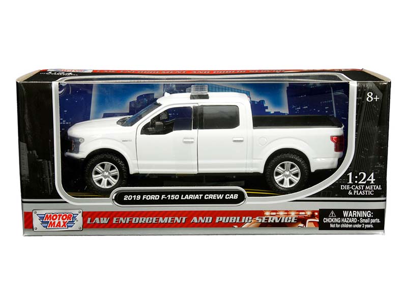2019 Ford F-150 Lariat Crew Cab White w/ Lightbar (Law Enforcement and Public Service) Diecast 1:24 Model Truck - Motormax 76981WH
