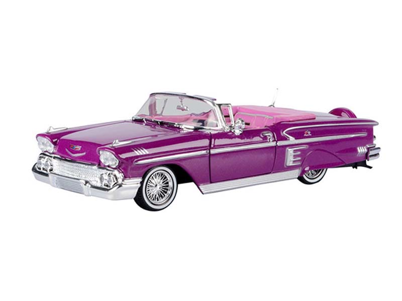 1958 Chevrolet Impala Convertible Lowrider Purple (Get Low) Diecast 1:24 Scale Model Car - Motormax 79025PU