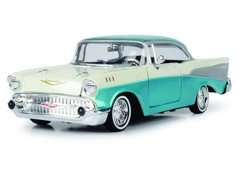 1957 Chevrolet Bel Air Lowrider Two Tone Turquoise (Get Low) Diecast 1:24 Scale Model - Motormax 79029TQ