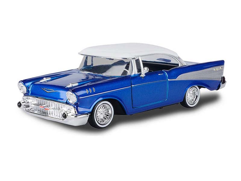 1957 Chevrolet Bel Air Lowrider – Blue w/ White Top (Get Low) Diecast 1:24 Scale Model - Motormax 79030BL