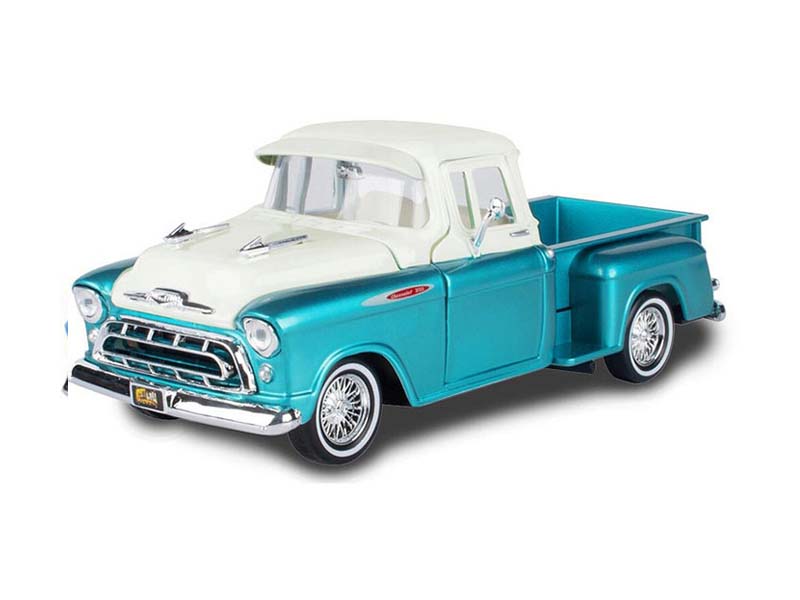 1955 Chevrolet Stepside Lowrider – Two-Tone Turquoise/White (Get Low) Diecast 1:24 Scale Model - Motormax 79032TQ