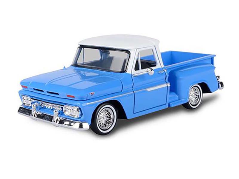 1966 Chevrolet C10 Stepside Lowrider - Blue w/ White Top (Get Low) Diecast 1:24 Scale Model - Motormax 79035BL