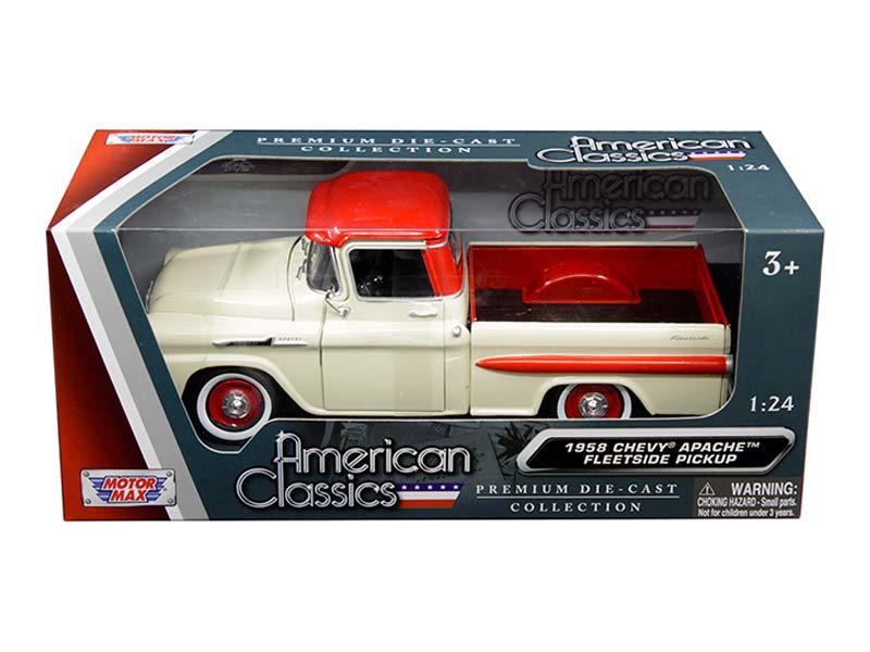 1958 Chevrolet Apache Fleetside Pickup - Two Tone (Timeless Legends) Diecast 1:24 Model Truck - Motormax 79311CRMRD
