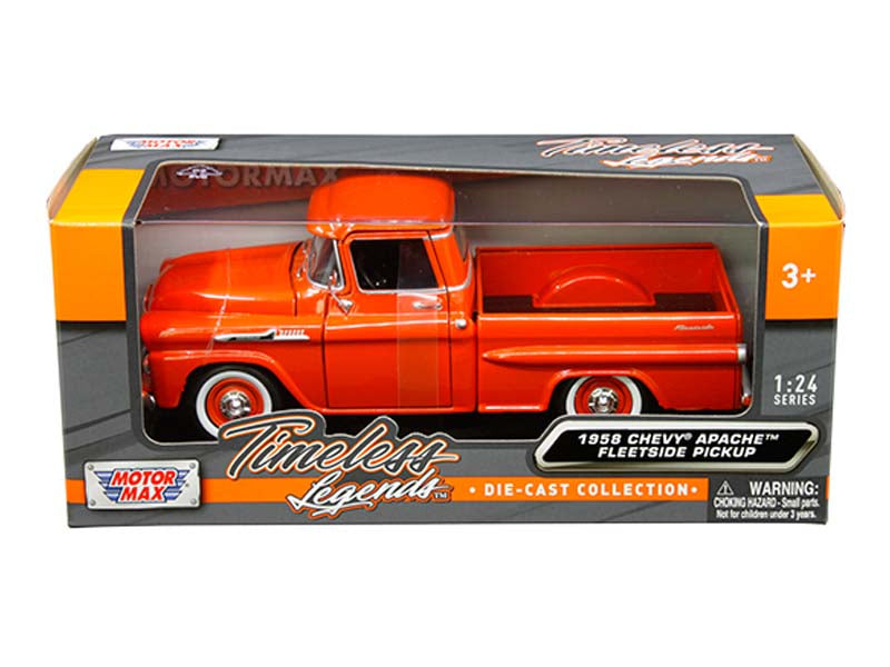 1958 Chevrolet Apache Fleetside Pickup - Orange (Timeless Legends) Diecast 1:24 Model Truck - Motormax 79311OR