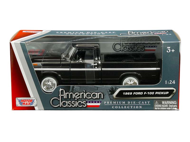 1969 Ford F-100 Pickup Truck Black (American Classics) Diecast 1:24 Scale Model - Motormax 79315BK