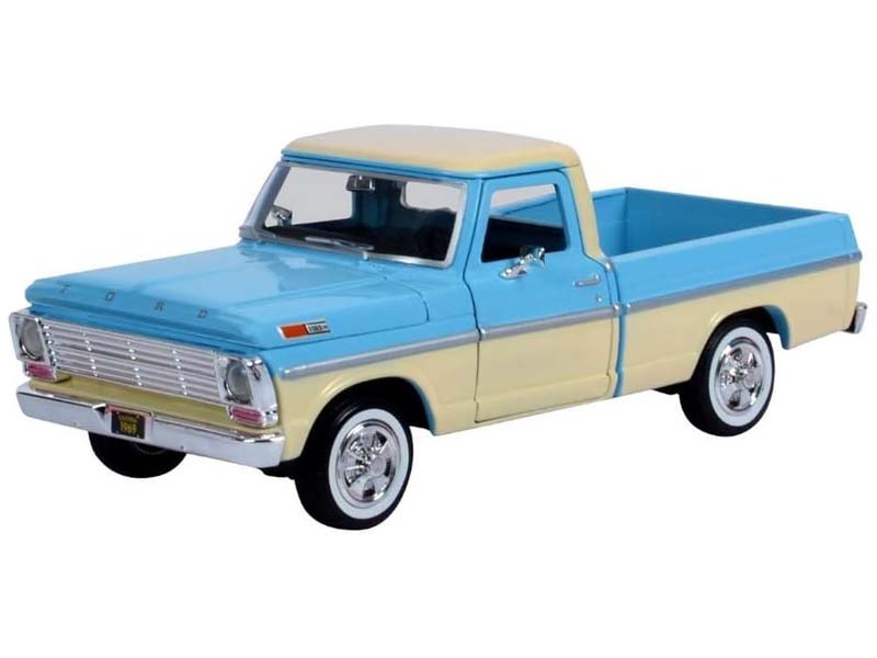1969 Ford F-100 Pickup Truck - Light Blue / Cream Diecast 1:24 Model - Motormax 79315LTBLCRM