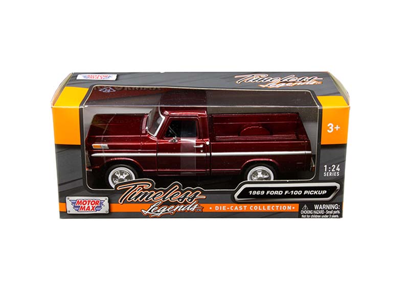 1969 Ford F-100 Pickup Truck Burgundy (Timeless Legends) Diecast 1:24 Scale Model - Motormax 79315RD