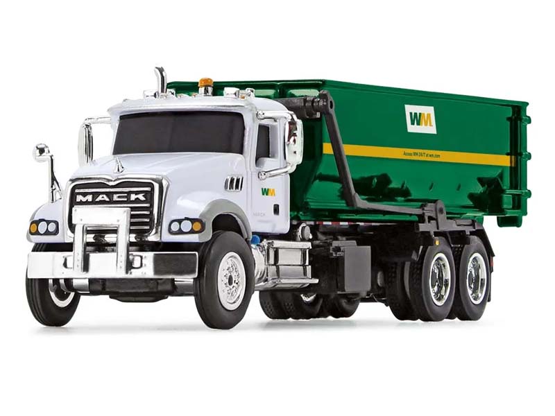 Mack Granite MP w/ Tub-Style Roll-Off Container (Waste Management) Diecast 1:87 Scale Model - First Gear 80-0356D