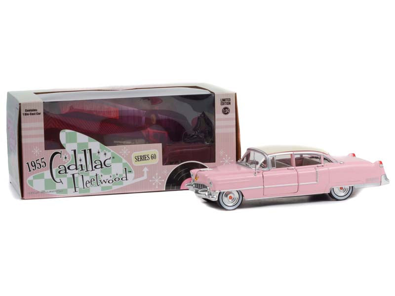 1955 Cadillac Fleetwood Series 60 - Pink w/ White Roof Diecast 1:24 Scale Model - Greenlight 84098