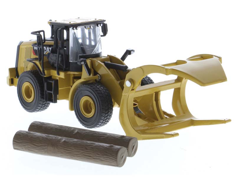 CAT Caterpillar 950 M Wheel Loader w/ Log Fork & Bucket Attachments 1:64 Scale Model - Diecast Masters 85635