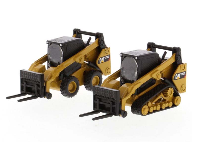 CAT Caterpillar 272D2 Skid Steer Loader & CAT 297D2 Compact Track Loader (Construction Metal Series) - 1:64 Scale Model - Diecast Masters 85693