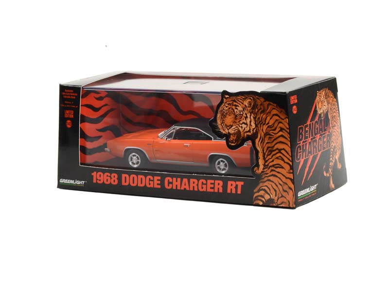 1968 Dodge Bengal Charger R/T - Orange w/ Black Stripes - Tom Kneer Dodge Cincinnati Ohio Diecast 1:43 Scale Model - Greenlight 86354