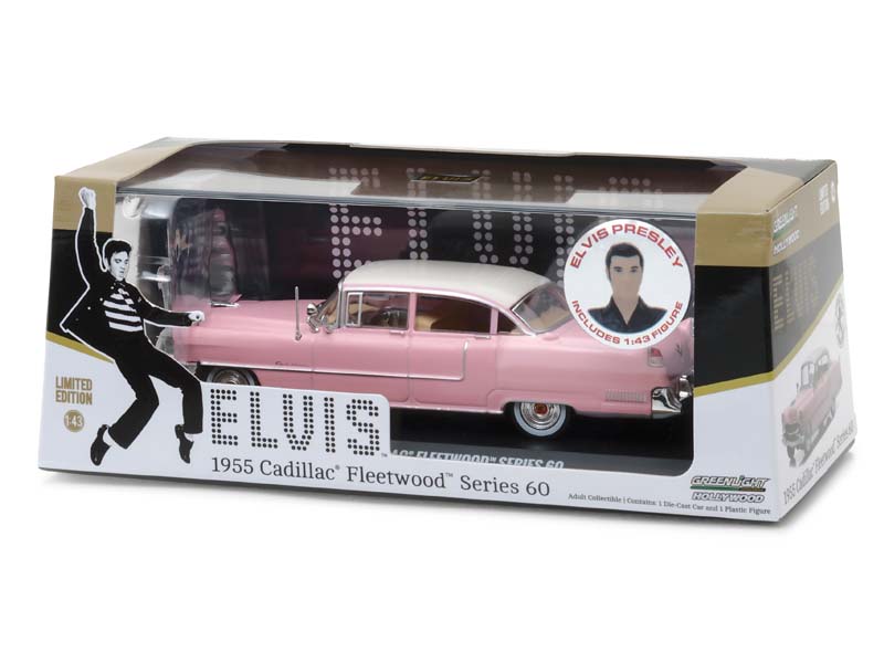 PRE-ORDER 1955 Cadillac Fleetwood Series 60 - Pink Cadillac w/ Elvis Figure (Elvis Presley 1935-77) Diecast 1:43 Scale Model - Greenlight 86436