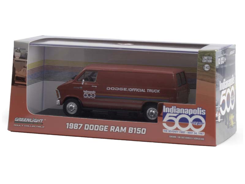 1987 Dodge Ram B150 Van 71st Annual Indianapolis 500 Mile Race Official Truck Diecast 1:43 Scale Model - Greenlight 86576