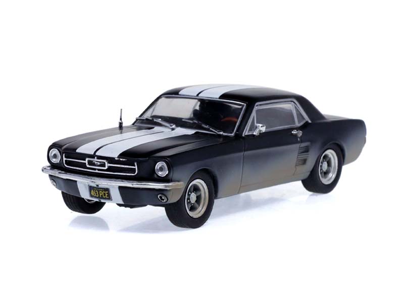 Adonis Creed's 1967 Ford Mustang Coupe - Matte Black w/ White Stripes (Weathered) Creed II Diecast 1:43 Scale Model - Greenlight 86621