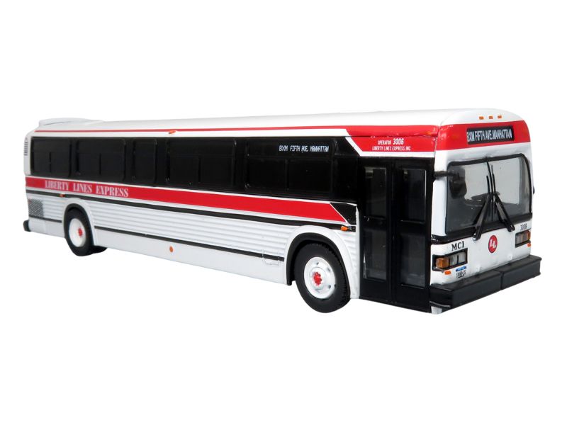 MCI Classic Suburban Bus: Liberty Lines Express Diecast 1:87 Scale Model - Iconic Replicas 87-0389