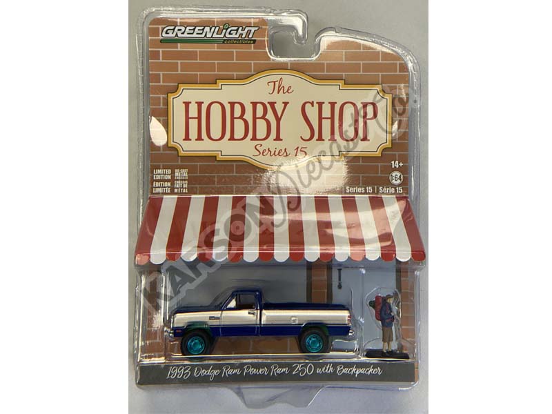 CHASE 1993 Dodge Ram Power Ram 250 w/ Backpacker (The Hobby Shop) Series 15 Diecast 1:64 Scale Model - Greenlight 97150D