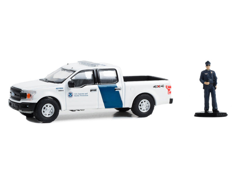 2018 Ford F-150 XLT - U.S. Customs and Border Protection w/ Customs Officer (The Hobby Shop) Series 15 Diecast 1:64 Scale Model - Greenlight 97150F