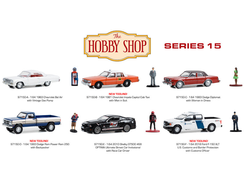 (The Hobby Shop) Series 15 SET OF 6 Diecast 1:64 Scale Models - Greenlight 97150