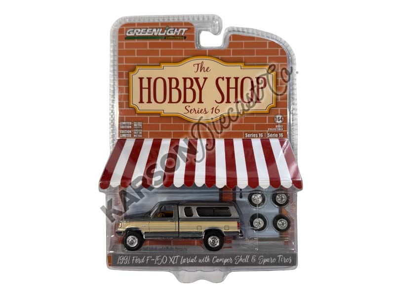 RAW CHASE 1991 Ford F-150 XLT Lariat w/ Camper Shell & Spare Tires Two-Tone (The Hobby Shop Series 16) Diecast 1:64 Scale Model - Greenlight 97160E