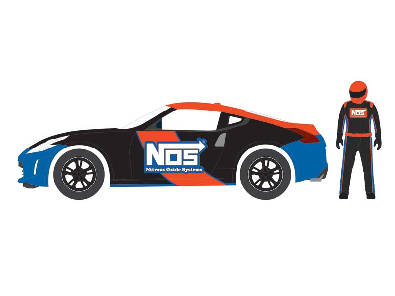 PRE-ORDER 2020 Nissan 370z w/ Race Car Driver - NOS Nitrous Oxide Systems (The Hobby Shop Series 16) Diecast 1:64 Scale Model - Greenlight 97160F
