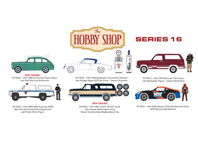 PRE-ORDER (The Hobby Shop Series 16) SET OF 6 Diecast 1:64 Scale Models - Greenlight 97160