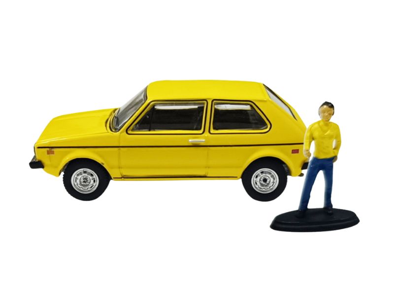 PRE-ORDER 1977 VW Rabbit – Riyad Yellow w/ Female Customer (The Hobby Shop Series 17) Diecast 1:64 Scale Model - Greenlight 97170A