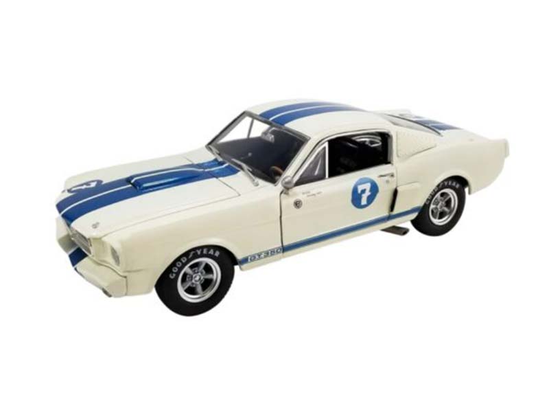 1965 Ford Mustang Shelby GT350R #7 Stirling Moss – White w/ Blue Stripes (Limited 1 of 516) Diecast 1:18 Scale Model - ACME A1801814