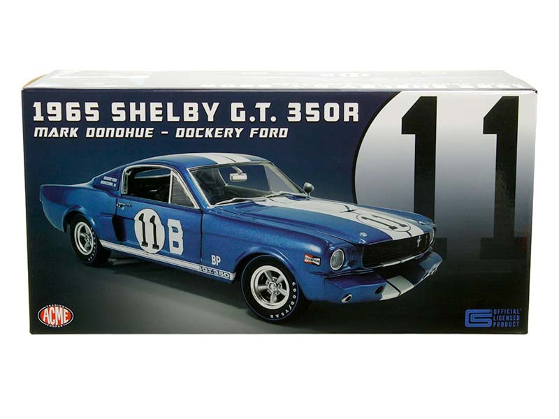 1965 Ford Mustang Shelby GT350R #11 B – Blue w/ White Stripes – Mark Donohue Dockery Ford (Limited 1 of 600) Diecast 1:18 Scale Model - ACME A1801864