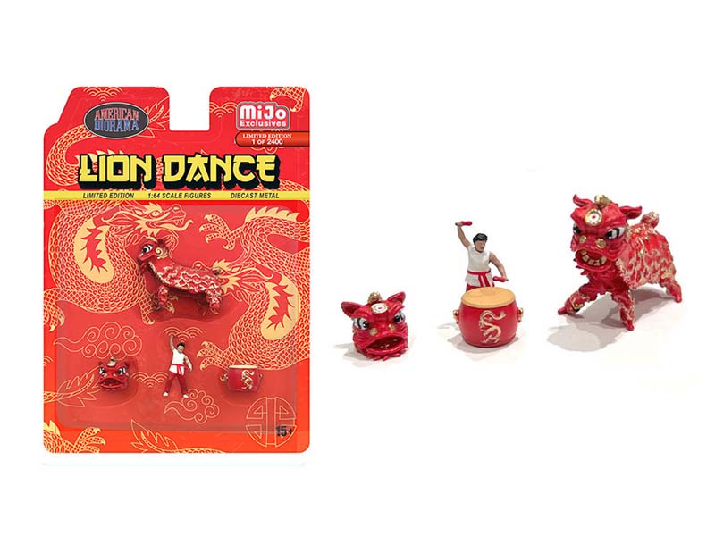 Lion Dance Figure Set – Red (MiJo Exclusive) Diecast 1:64 Scale Model - American Diorama AD2403