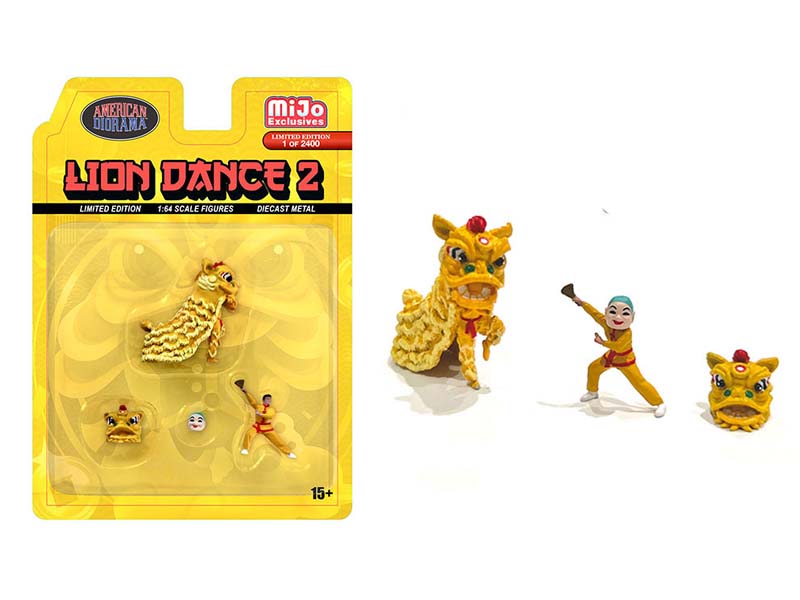 Lion Dance 2 Figure Set – Yellow (MiJo Exclusive) Diecast 1:64 Scale Model - American Diorama AD2404