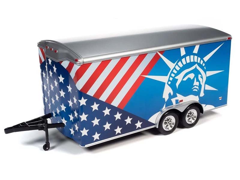 Patriotic Four Wheel Enclosed Trailer Diecast 1:18 Scale Model - Auto World AMM1284