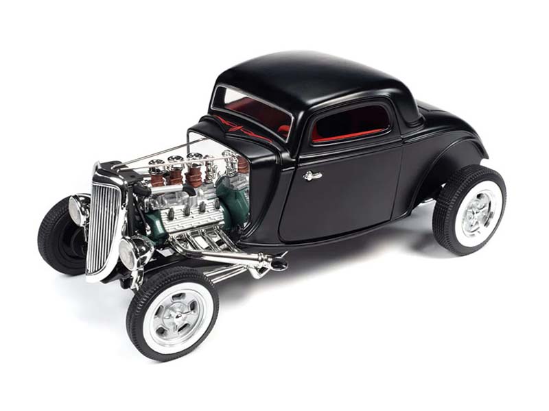 1934 Ford 3-Window Coupe High Boy Hot Rod – Matte Black Diecast 1:18 Scale Model - Auto World AW292