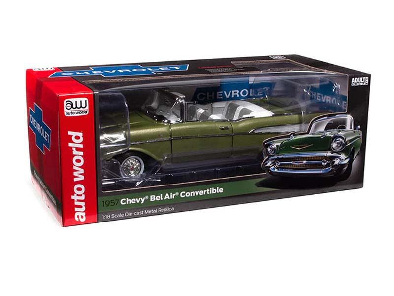 1957 Chevrolet Bel Air Convertible – Laurel Green Diecast 1:18 Scale Model - Auto World AW306