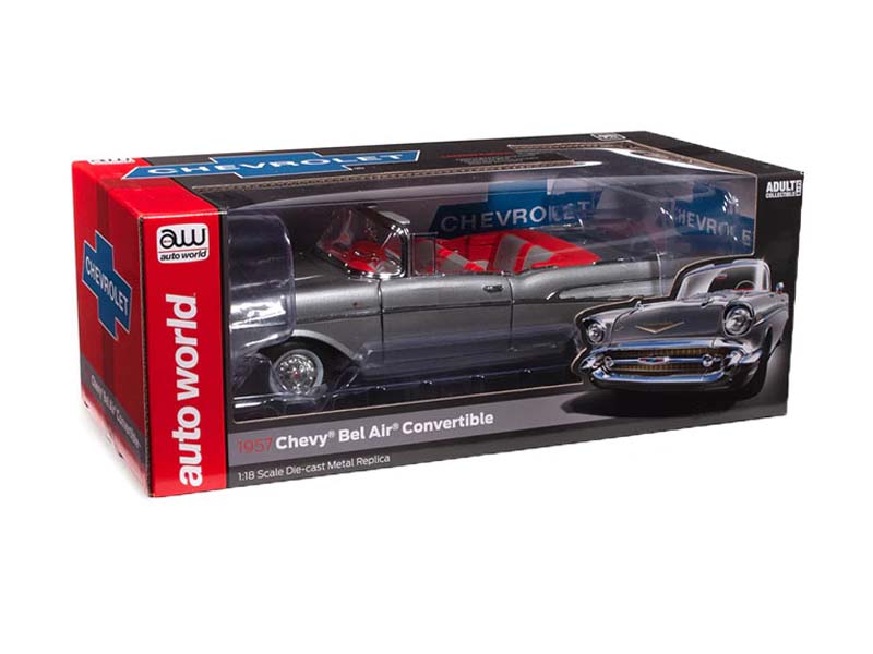 1957 Chevrolet Bel Air Convertible – Silver Diecast 1:18 Scale Model - Auto World AM307