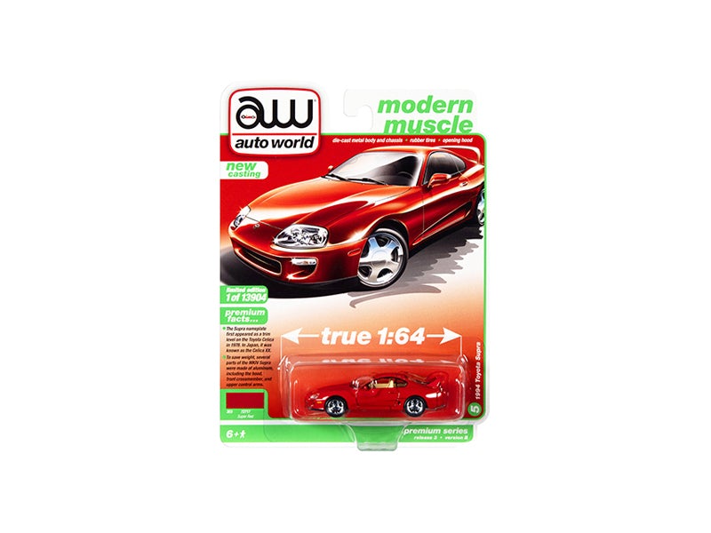 CHASE 1994 Toyota Supra Super Red (Modern Muscle) Limited Edition to 13904 pcs Worldwide Diecast 1:64 Scale Model - Autoworld 64322B