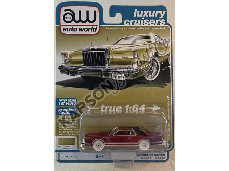 CHASE 1978 Lincoln Continental Jubilee Gold Poly w/ Rear Section of Roof Flat Tan (Premium 2022 Release 1B) Diecast 1:64 Scale Model - Auto World AW64352B