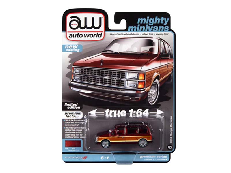 1984 Dodge Caravan Garnet Peal Coat w/ Woodgrain Panels (Mighty Minivans) Diecast 1:64 Scale Model - Auto World 64392B
