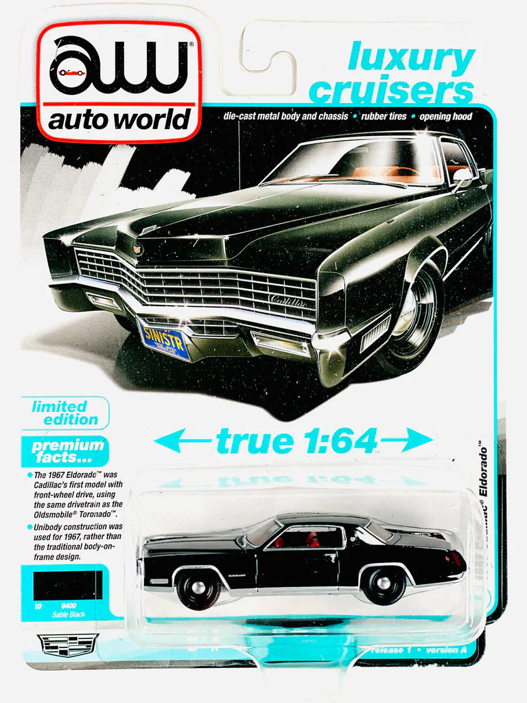 1967 Cadillac Eldorado Sable Black (Premium 2025 Release Version A) Diecast 1:64 Scale Model - Auto World AWSP185A