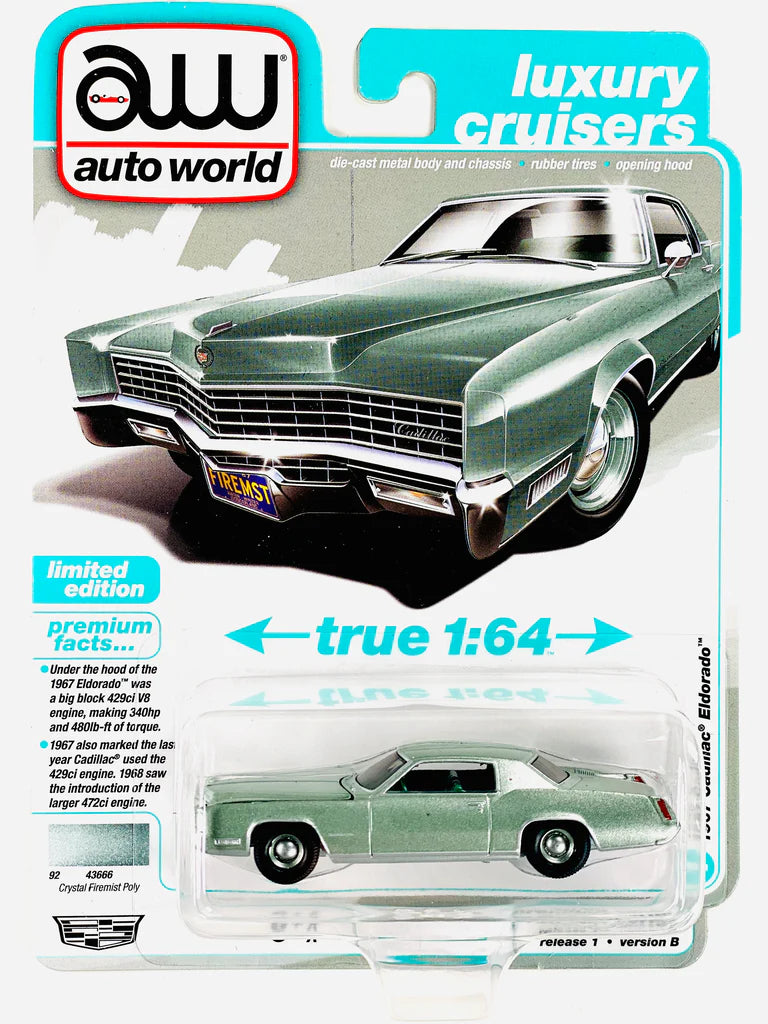 1967 Cadillac Eldorado Light Green Crystal Firemist Metallic (Premium 2025 Release Version B) Diecast 1:64 Scale Model - Auto World AWSP185B