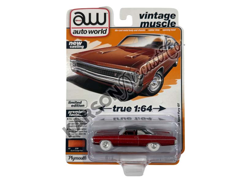 CHASE 1970 Plymouth Sport Fury Burnt Orange Poly Diecast 1:64 Scale Model - Auto World AWSP192A