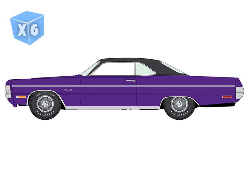 PRE-ORDER - 6 PACK 1971 Plymouth Fury III - Violet Diecast 1:64 Scale Model - Auto World AWSP204B