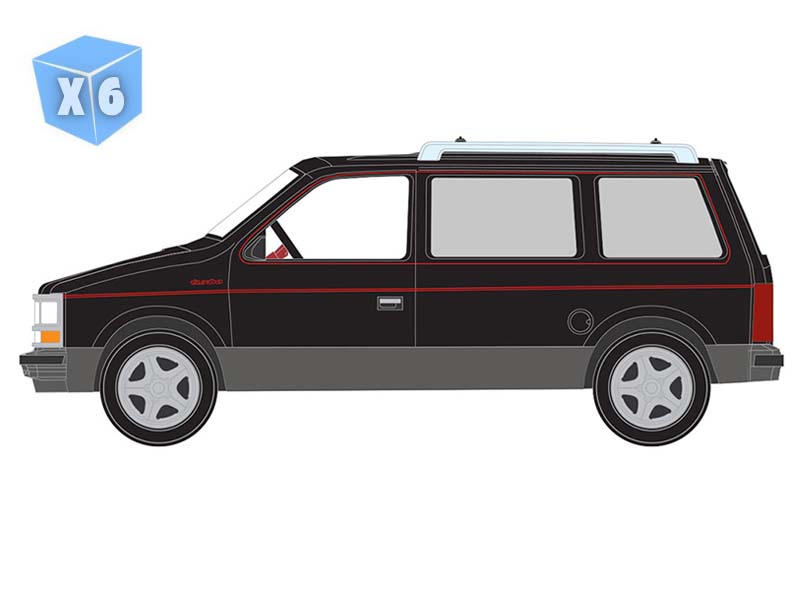 PRE-ORDER - 6 PACK 1989 Dodge Caravan Turbo - Black w/ Dark Quartz Gray Lower and Red Pin Stripe Diecast 1:64 Scale Model - Auto World AWSP206B