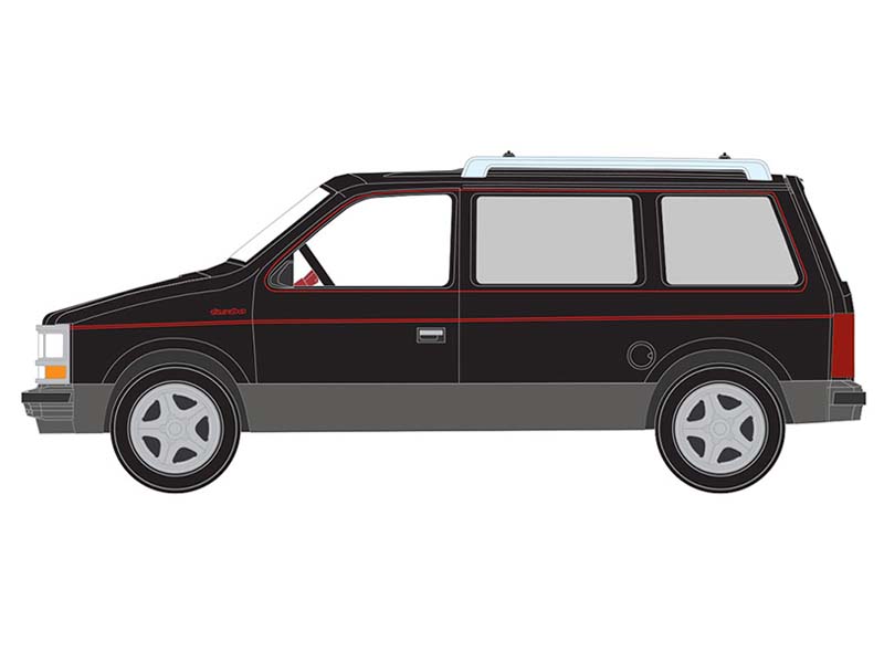 PRE-ORDER 1989 Dodge Caravan Turbo - Black w/ Dark Quartz Gray Lower and Red Pin Stripe Diecast 1:64 Scale Model - Auto World AWSP206B
