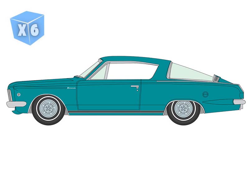 PRE-ORDER - 6 PACK 1965 Plymouth Barracuda Formula S - Medium Turquoise Poly w/ White Stripe Diecast 1:64 Scale Model - Auto World AWSP207A