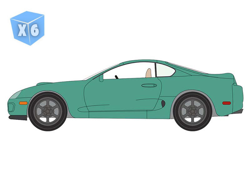 PRE-ORDER - 6 PACK 1998 Toyota Supra - Caribbean Green Diecast 1:64 Scale Model - Auto World AWSP209B