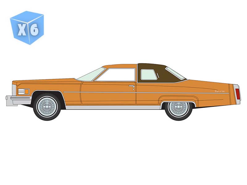 PRE-ORDER - 6 PACK 1976 Cadillac Coupe de Ville - Amberlite Firemist Poly Diecast 1:64 Scale Model - Auto World AWSP210A