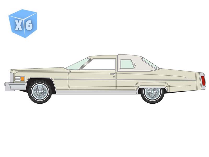 PRE-ORDER - 6 PACK 1976 Cadillac Coupe de Ville - Phoenician Ivory Diecast 1:64 Scale Model - Auto World AWSP210B